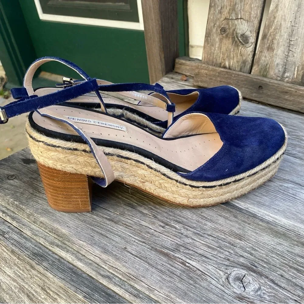 Opening Ceremony Blue Espadrille Wedge Sandals with Ankle Strap